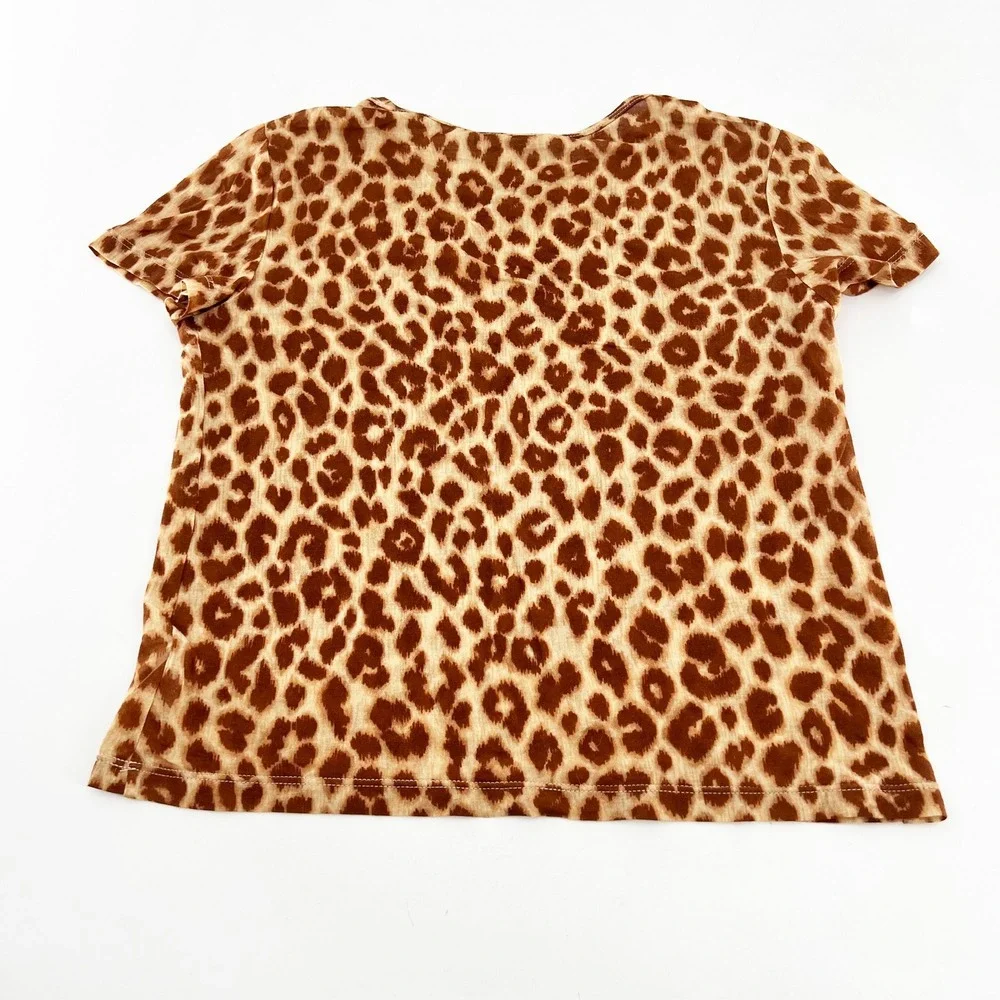 A.L.C. Leopard Print Cotton T-Shirt Brown Tan Animal Print Crew Neck XS Made USA